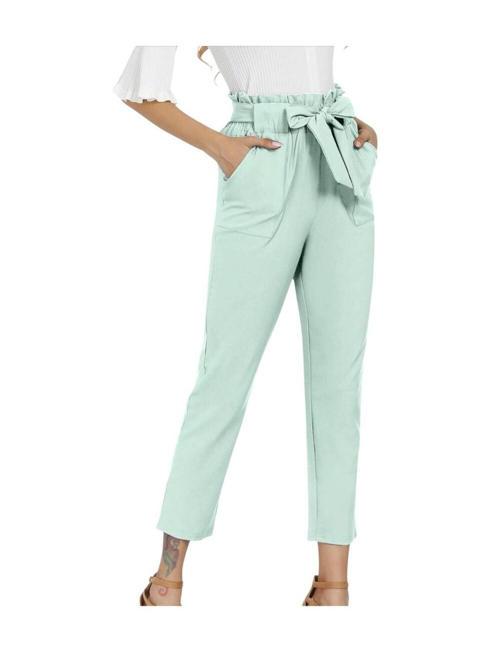 Freeprance Trouser Paperbag Waist Pull On Dress Pants Light Mint Green Size Medi